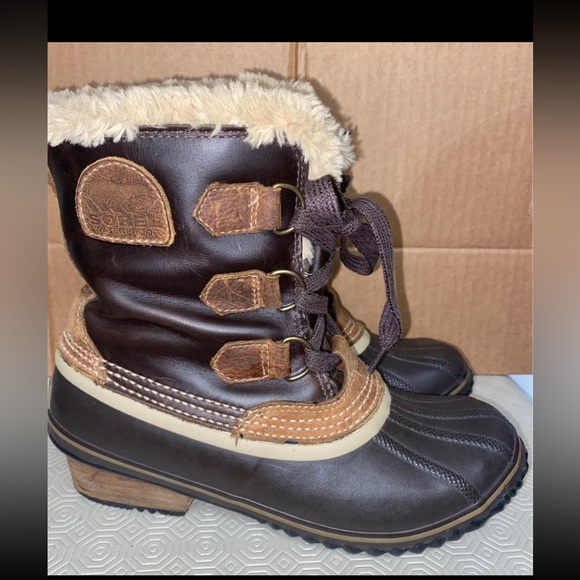 SOREL SLIMPACK WOMENS LEATHER WINTER WATERPROOF BOOTS Sz 9 - Picture 6 of 9